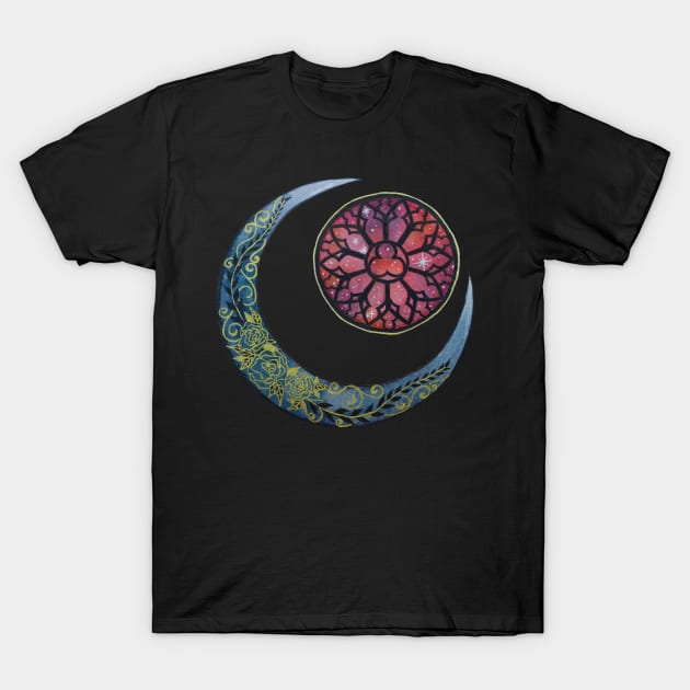 Watercolor Halloween Moon and Gothic Rose T-Shirt by Jessfm